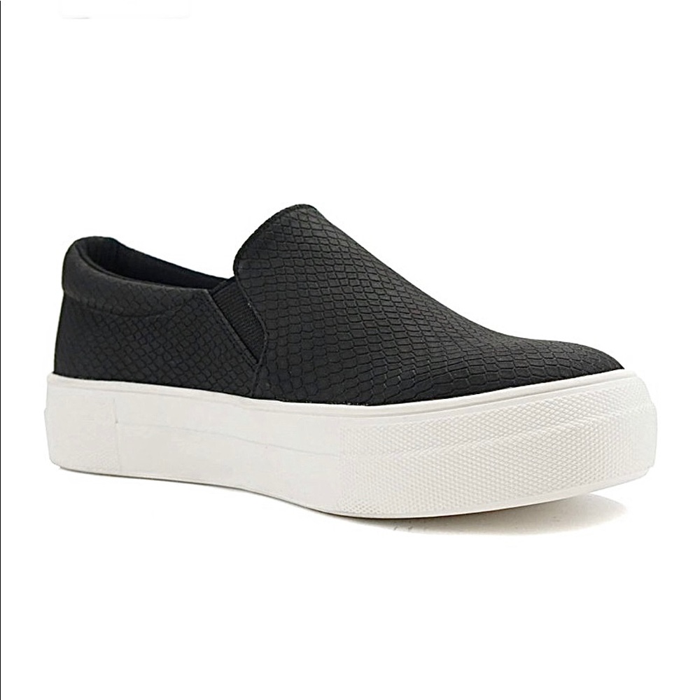 Black Snake Print Embossed Slip On Sneakers - Picture 2 of 10